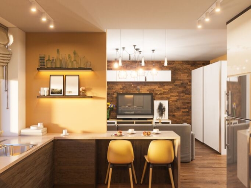 kitchen with modern track lighting	
