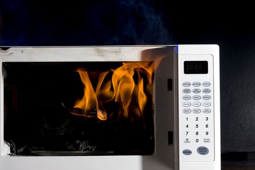 microwave on fire